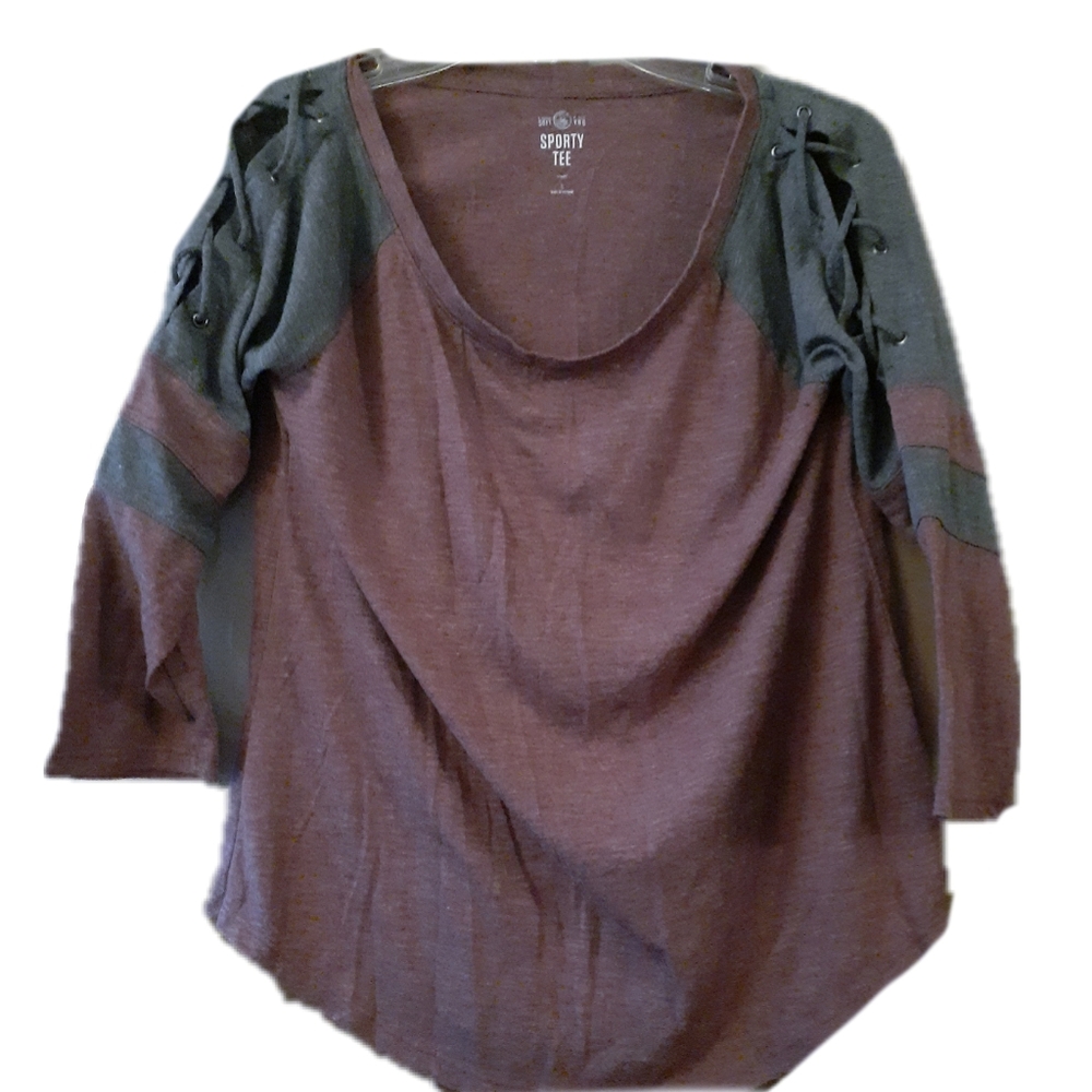 🪴 2 For $20🪴Marled Baseball Tee with Lace up Sleeves SO